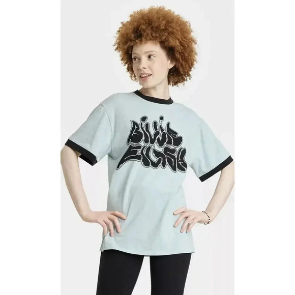 Adult Billie Eilish Ringer Tee Graphic Print Teal Green Shirt Size Large NWT - Picture 1 of 9